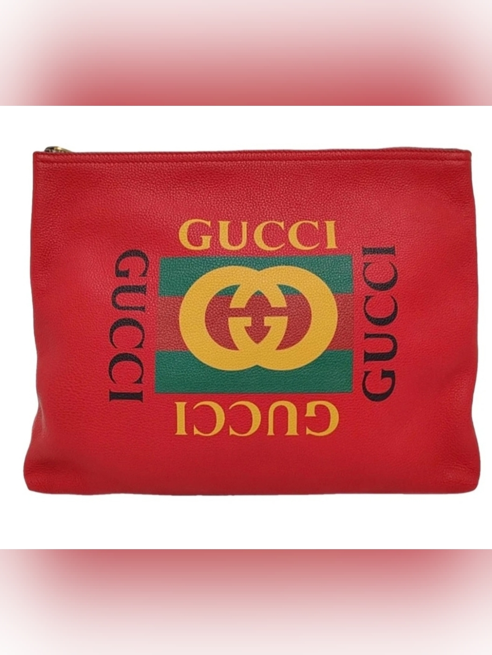 Gucci Calfskin Red Leather Portfolio Clutch